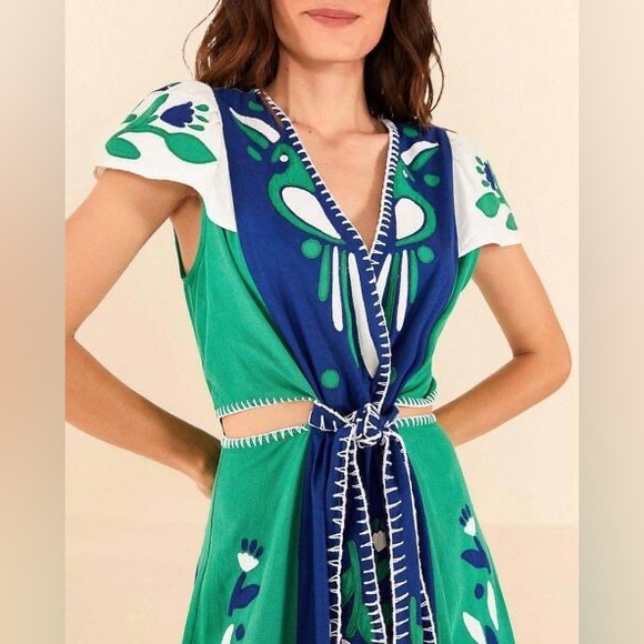 Farm Rio Soft Garden Patchwork Linen-Blend Midi Dress NWT - Picture 3 of 14